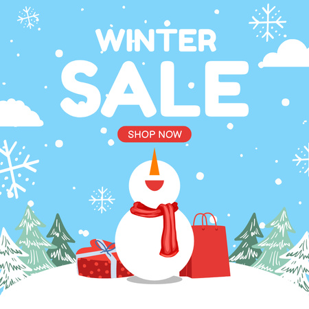 Plantilla de diseño de Winter Sale Announcement with Cute Snowman Instagram 