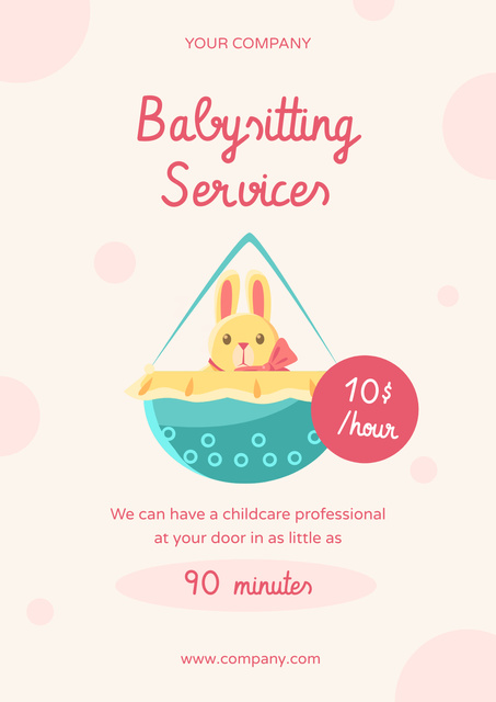 Warm Babysitting Services Offer In Pink Poster Πρότυπο σχεδίασης