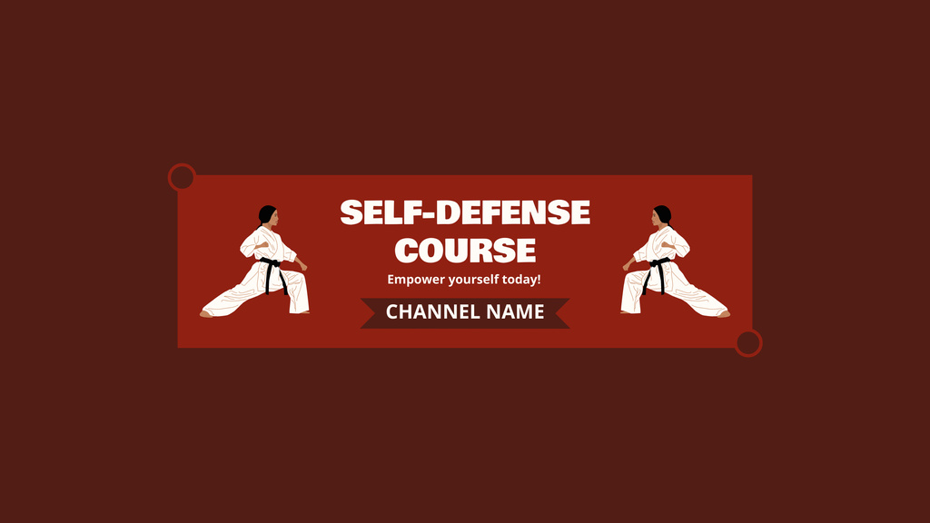 Self-Defense Course Ad with Illustration in Red Youtube Πρότυπο σχεδίασης