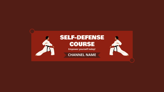 Self-Defense Course Ad with Illustration in Red Youtube Tasarım Şablonu
