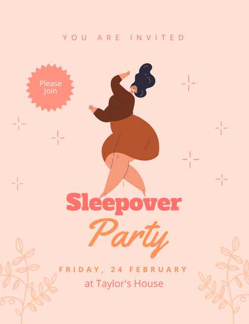 Sleepover Dance Party Invitation 13.9x10.7cm Design Template