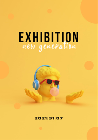 Exhibition Announcement with Funny Human Head Sculpture Flyer A7 Design Template