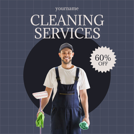 Professional Cleaning Services Offer With Discounts Offer And Mop Instagram AD Design Template