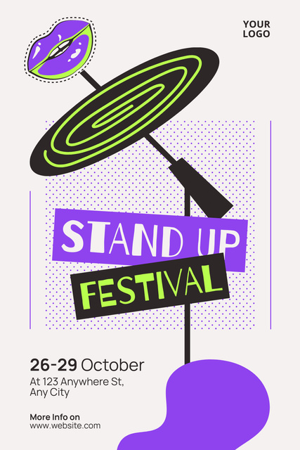 Ontwerpsjabloon van Pinterest van Stand-up Festival Event Announcement with Creative Illustration
