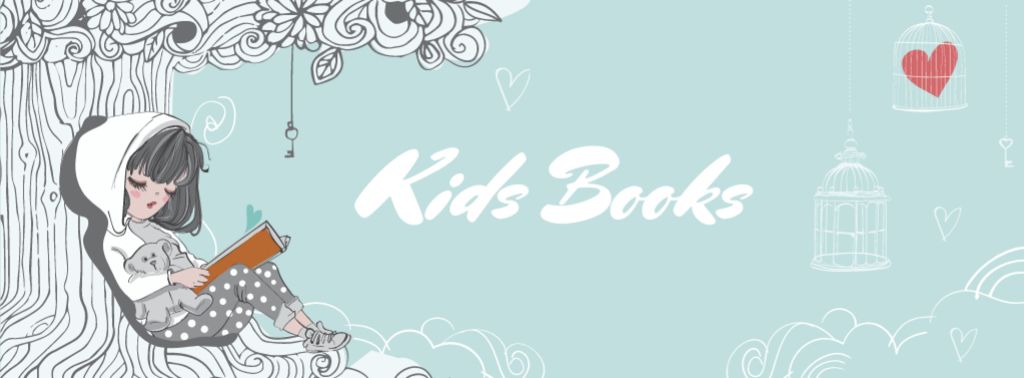 Kids Books Offer with Girl reading under Tree Facebook cover Modelo de Design