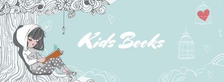 Ontwerpsjabloon van Facebook cover van kinderen boeken aanbod met meisje lezen onder de boom