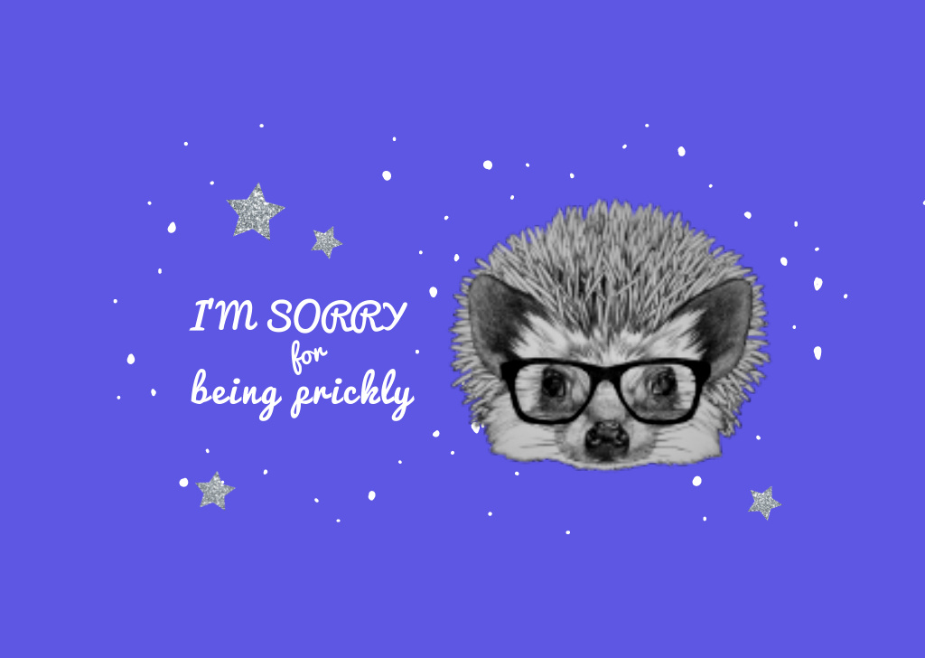 Apology Phrase with Cute Hedgehog in Glasses Card Πρότυπο σχεδίασης