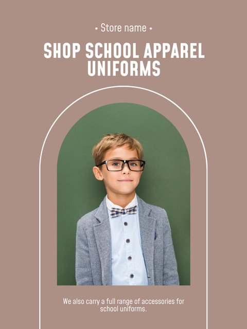 School Apparel and Uniforms Sale Offer with Boy Poster US Design Template