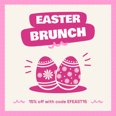 Easter Brunch Ad with Cute Pink Eggs Instagram Design Template
