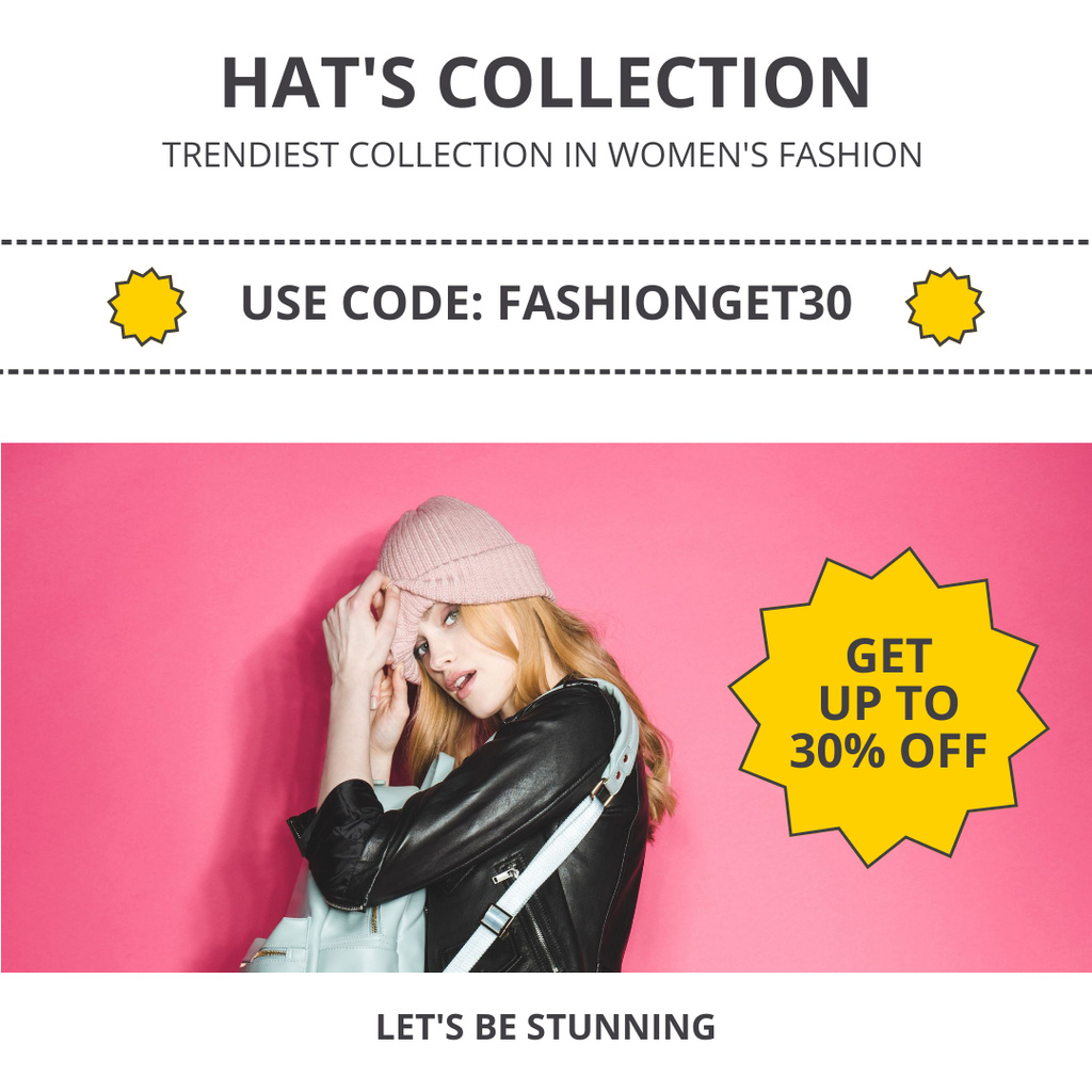 Discount Offer on Stylish Hats Collection Instagram AD Πρότυπο σχεδίασης