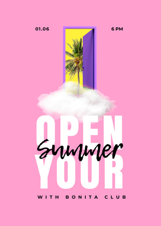 Summer Party Announcement with Palm Tree Flayer Design Template