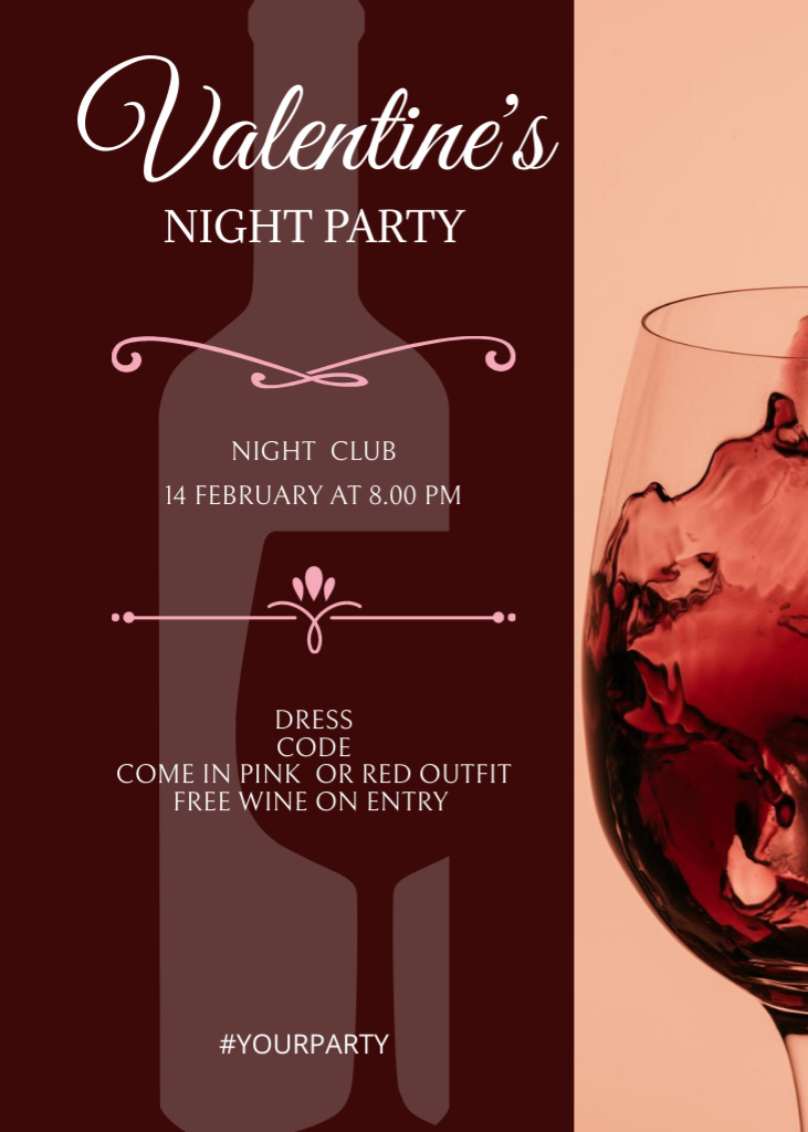 Valentine's Day Wine Night Party Announcement Invitation tervezősablon