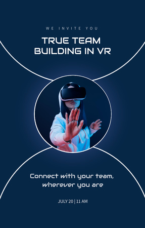 Plantilla de diseño de Team Building In Virtual Reality With Glasses on Blue Invitation 4.6x7.2in 