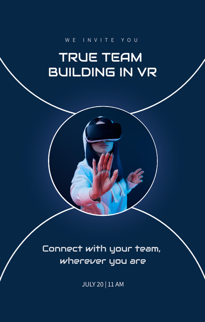 Team Building In Virtual Reality With Glasses on Blue Invitation 4.6x7.2in Design Template