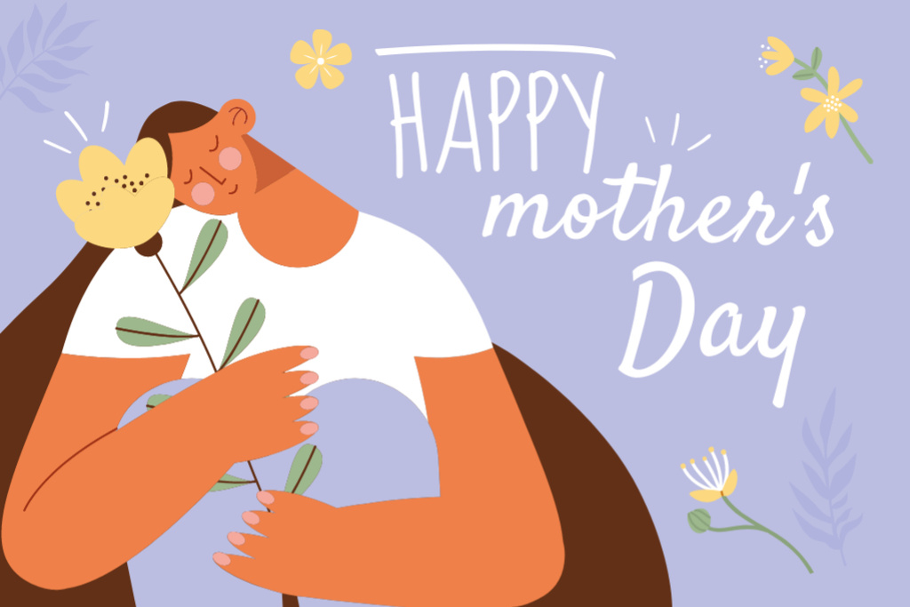 Happy Mother's Day Greeting on Purple Postcard 4x6in Πρότυπο σχεδίασης