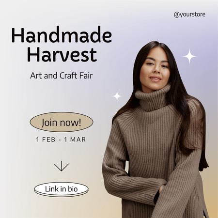Kézműves vásár bejelentése gyönyörű fiatal nővel Instagram tervezősablon