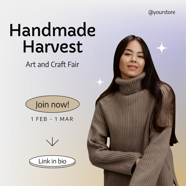 Handicraft Fair Announcement with Beautiful Young Woman Instagramデザインテンプレート