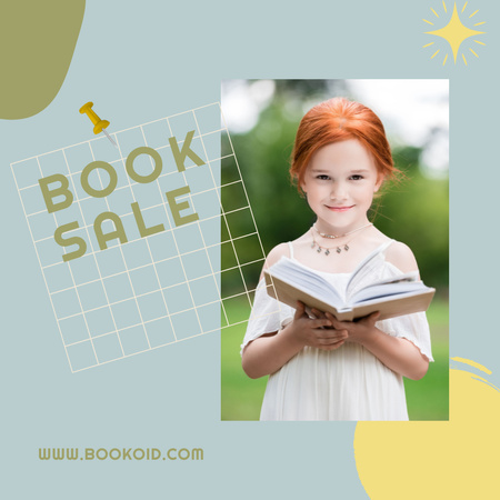 Book Sale Announcement with Cute Redhead Girl Instagram Design Template