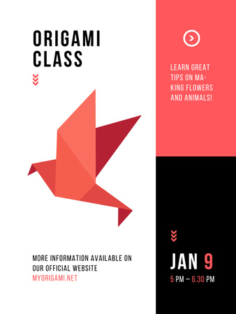 Plantilla de diseño de Invitación a clases de origami con paloma de papel en blanco Poster US 