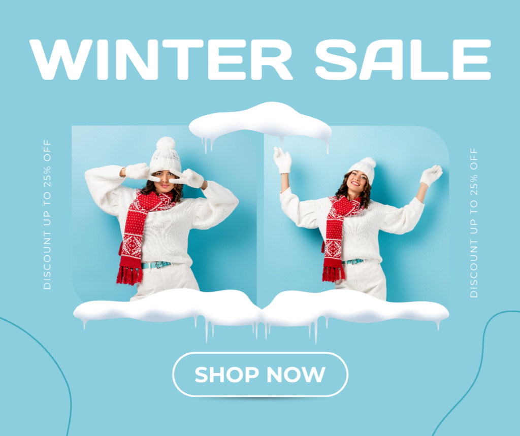 Winter Sale Collage with Attractive Brunette Facebook tervezősablon