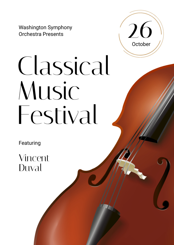 Classical Music Festival Announcement with Violin In Autumn Flyer A6デザインテンプレート