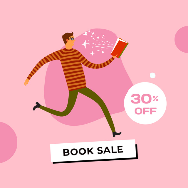 Books Sale Announcement with Happy Reader Instagram Modelo de Design