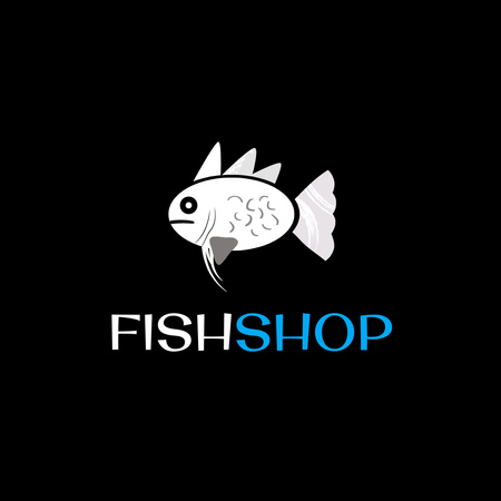 Fish Shop Emblem with Illustration Logo 1080x1080pxデザインテンプレート
