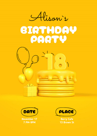 Birthday Party Announcement with Festive Cake Flayer Tasarım Şablonu