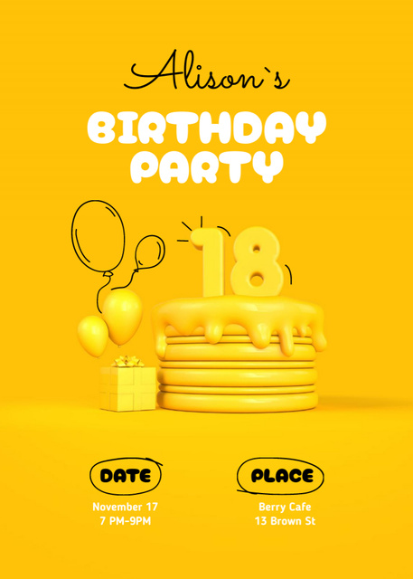 Birthday Party Announcement with Festive Cake Flayer Design Template