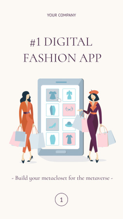 Anúncio de novo aplicativo móvel com ilustração de mulheres elegantes Mobile Presentation Modelo de Design
