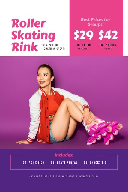 Rollerskating Rink Offer with Girl in Skates Tumblr Modelo de Design