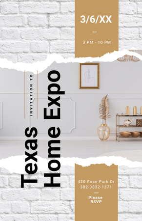 Plantilla de diseño de Home Expo Promotion With Modern Interior and White Bricks Invitation 5.5x8.5in 