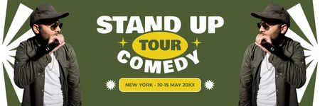 Stand-up Comedy Tour Ad with Performer Twitter Design Template