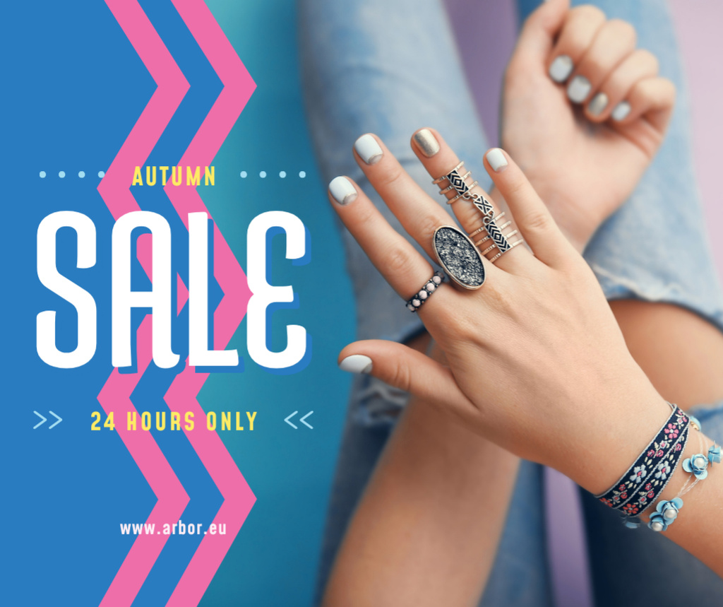 Jewelry Autumn Sale Woman in Precious Rings Facebookデザインテンプレート