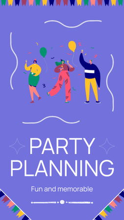 Platilla de diseño Party Event Planning Services with People with Bright Balloons Instagram Video Story