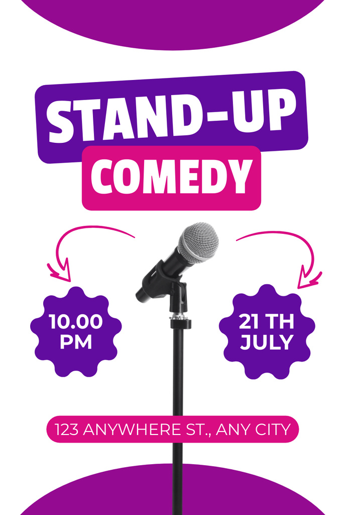 Stand-up Comedy Night Show with Microphone Pinterest Design Template