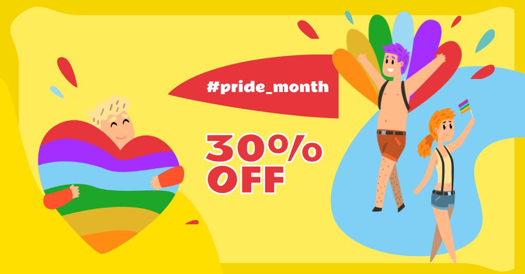 Plantilla de diseño de Pride Month Sale Offer with Rainbow Heart Facebook AD 