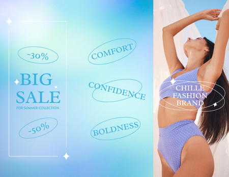 Ontwerpsjabloon van Brochure 8.5x11in Z-fold van Modeverkoopadvertentie met vrouw in eenvoudig zwempak