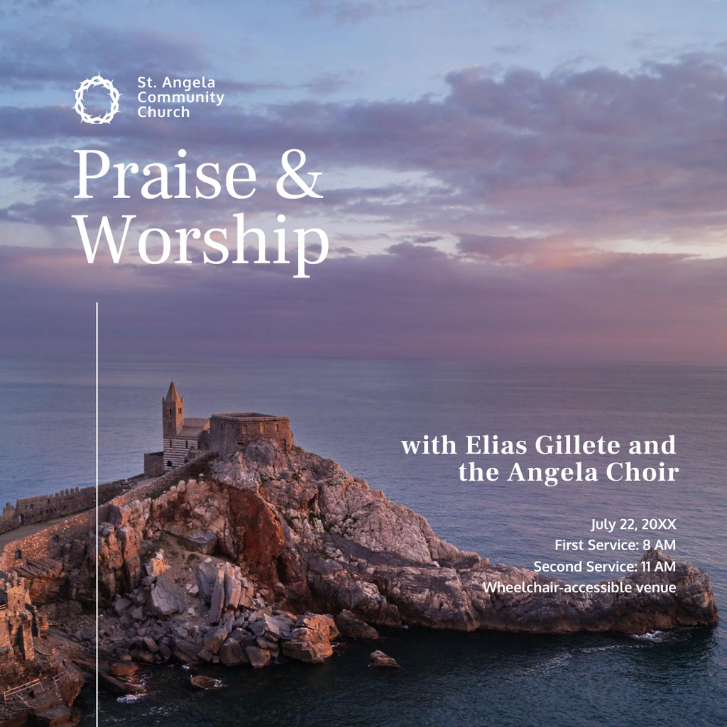 Praise and Worship Announcement with Building on Hill Instagram Πρότυπο σχεδίασης