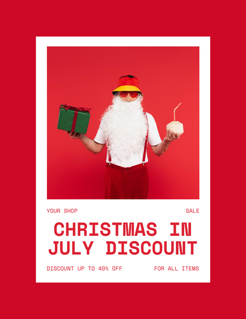 Christmas in July with Santa Claus Flyer 8.5x11in Πρότυπο σχεδίασης