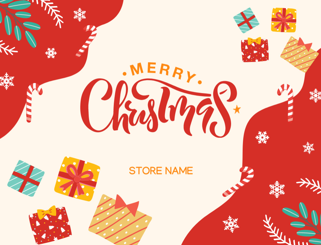 Template di design Christmas Greeting with Colorful Presents Postcard 4.2x5.5in