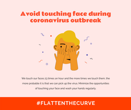 Template di design #FlattenTheCurve Coronavirus consapevolezza con il volto toccante dell'uomo Facebook