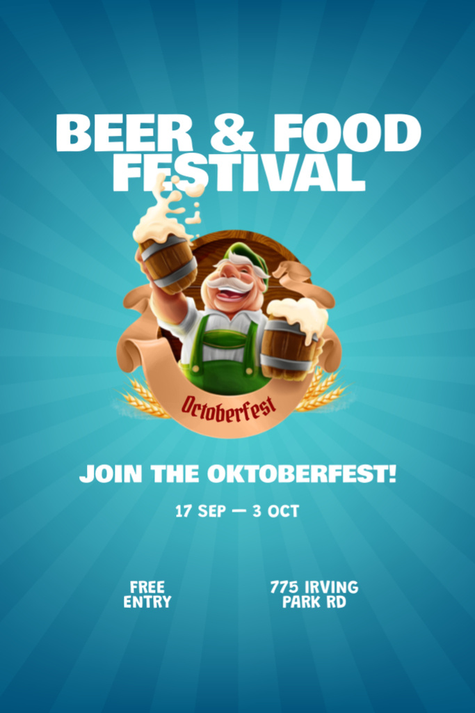 Oktoberfest Celebration With Beer And Food Postcard 4x6in Vertical Design Template