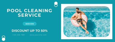 Plantilla de diseño de Oferta de servicio de limpieza de piscina con hombre atractivo Facebook cover 