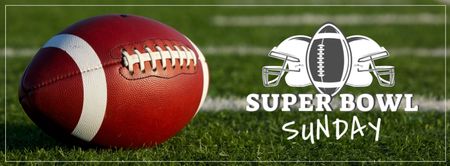 Plantilla de diseño de Anuncio del Super Bowl con pelota de rugby en el campo Facebook cover 