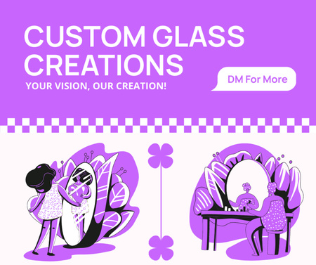 Designvorlage Werbung für individuelle Glaskreationen mit kreativer Illustration für Facebook