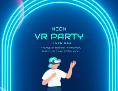 Platilla de diseño Neon Virtual Party Announcement Invitation 13.9x10.7cm Horizontal