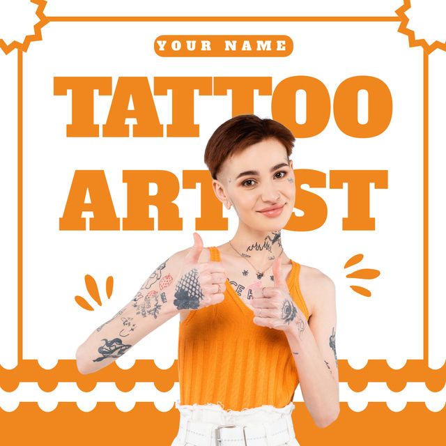 Creative Tattoo Artist Service Offer In Orange Instagram Šablona návrhu