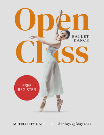 Free Registration to Ballet Class Poster 8.5x11in Design Template