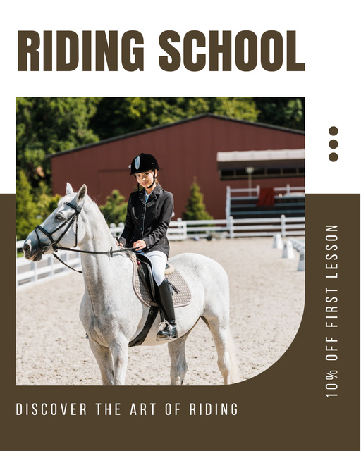 Announcement of Discount on Riding School with Elegant Horsewoman Instagram Post Vertical – шаблон для дизайна